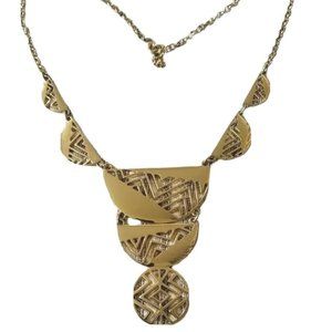 SHA Signed Gold Tone Bib Statement Necklace Geometric Half Circles 19"